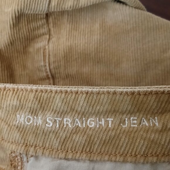 American Eagle Pants Size 8 Long Corduroy Mom Straight Jean Khaki Tan High Rise - Picture 8 of 11
